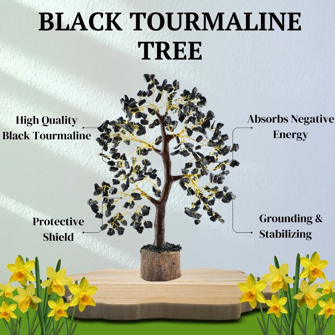 Black Tourmaline Gemstone Tree for Grounding and Shielding - Real Crystal