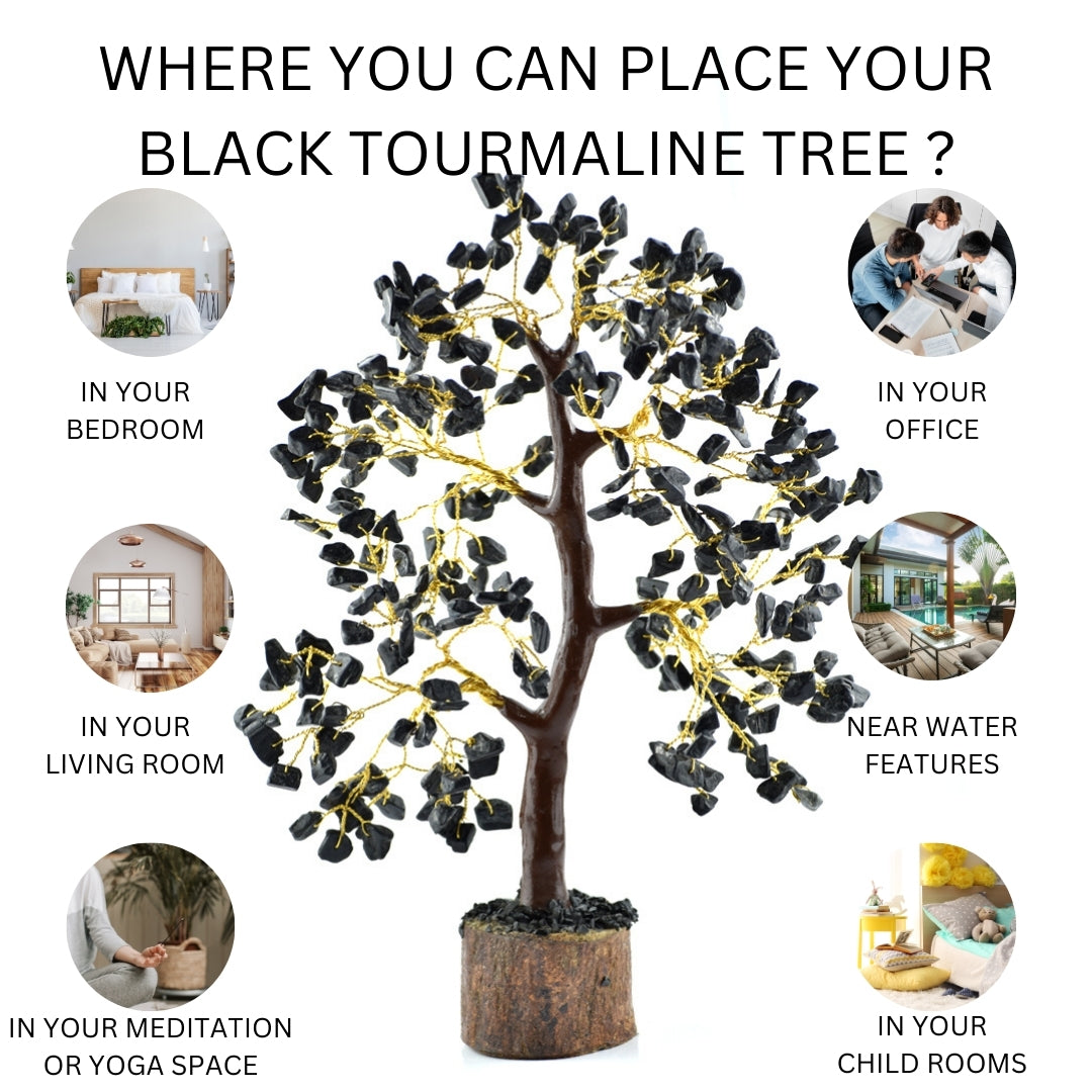 Black Tourmaline Gemstone Tree for Grounding and Shielding - Real Crystal