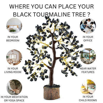 Black Tourmaline Gemstone Tree for Grounding and Shielding - Real Crystal