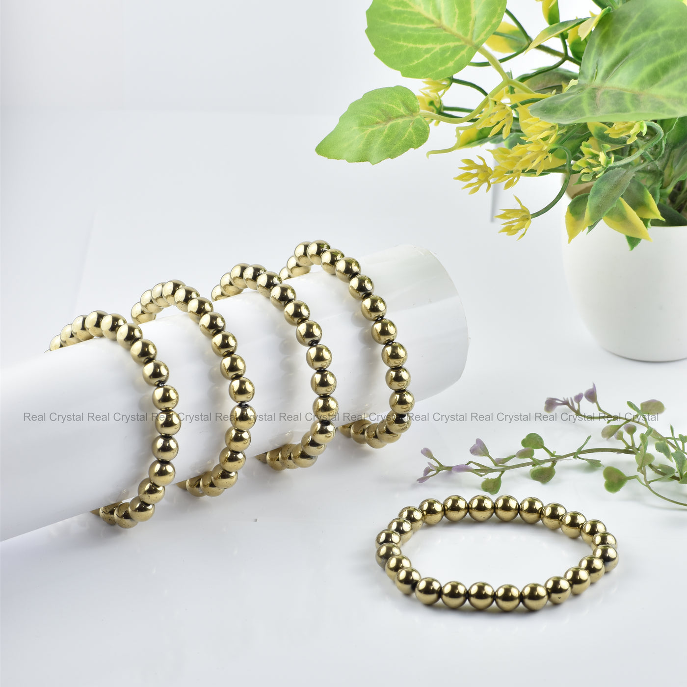 Golden Pyrite Wealth Bracelet For Men Women Unisex Adults 8MM