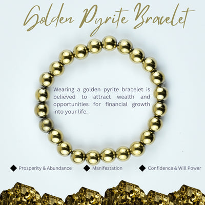 Golden Pyrite Wealth Bracelet For Men Women Unisex Adults 8MM