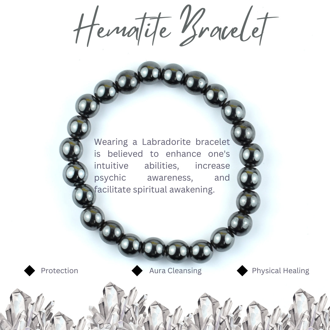 Hematite Bracelet for Strength & Stability Men Women Unisex Adults 8MM