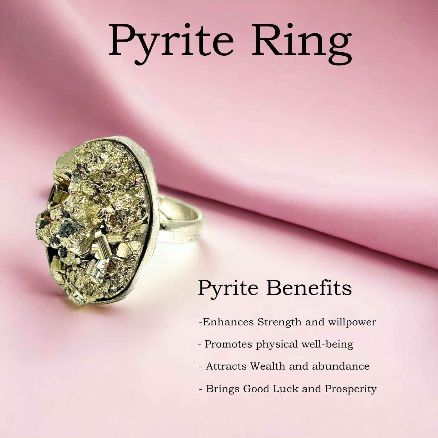 Pyrite Ring for Prosperity and Confidence Adjustable Unisex Jewelry Gifts