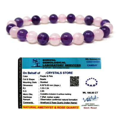 Rose Quartz Amethyst Crystal Healing Bracelet For Love 8MM