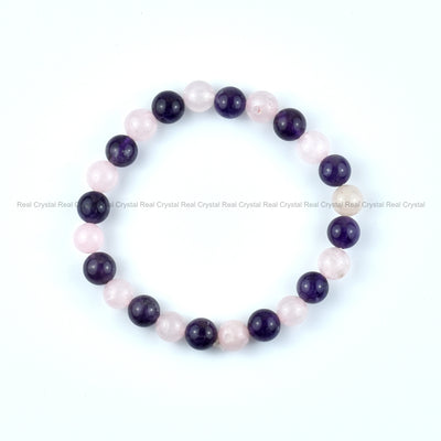 Rose Quartz Amethyst Crystal Healing Bracelet For Love 8MM