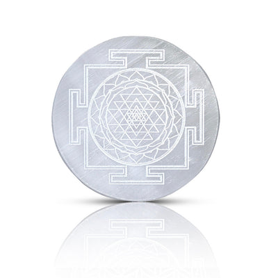 Selenite Charging Plate with Engraved Shree Yantra Symbol for Home Decor, Reiki Healing, Meditation, Pooja, and Vastu