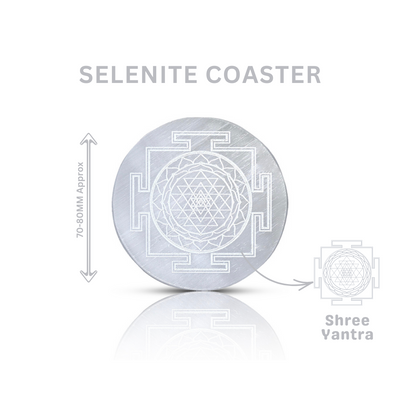 Selenite Charging Plate with Engraved Shree Yantra Symbol for Home Decor, Reiki Healing, Meditation, Pooja, and Vastu